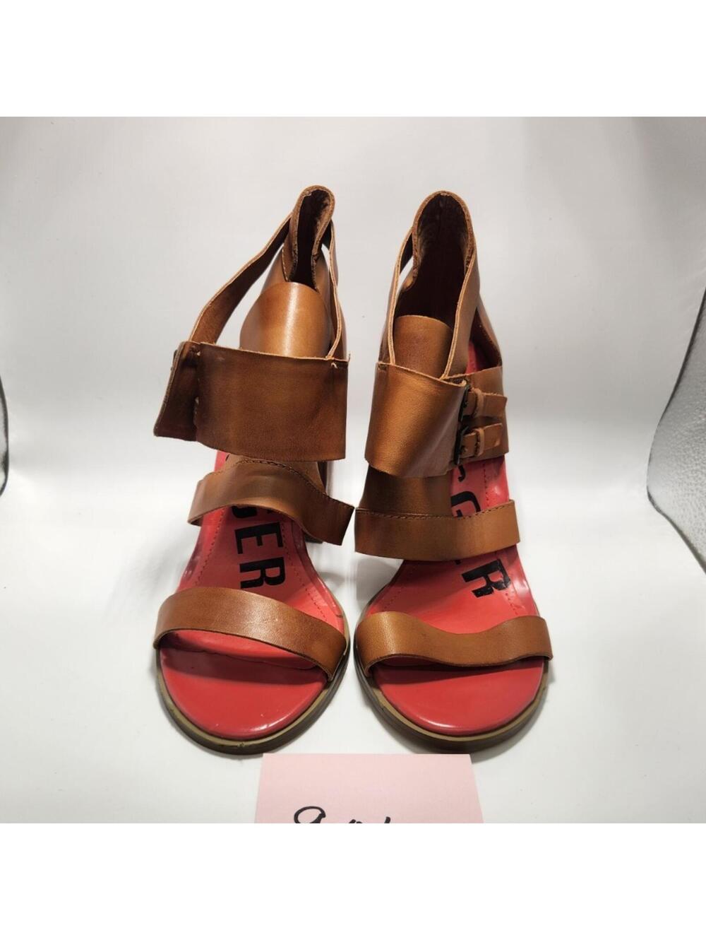 Kelsi Dagger Women’s Leather Strappy Open-Toe Ankle Strap Buckle Brown Pink 7.5